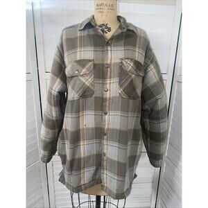 Canyon Guide Outfitters Jacket Men's L Quilted Tan Plaid Flannel Fleece Lined